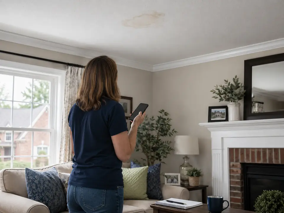 Homeowner noticing a ceiling water stain in Lexington