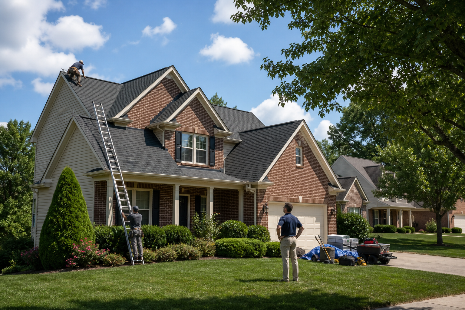 Roofing crew preparing at a Lexington home