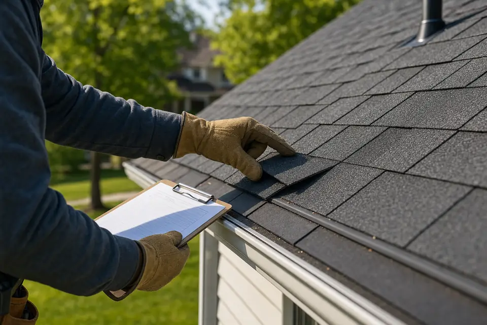 Roofing inspection detail on asphalt shingles