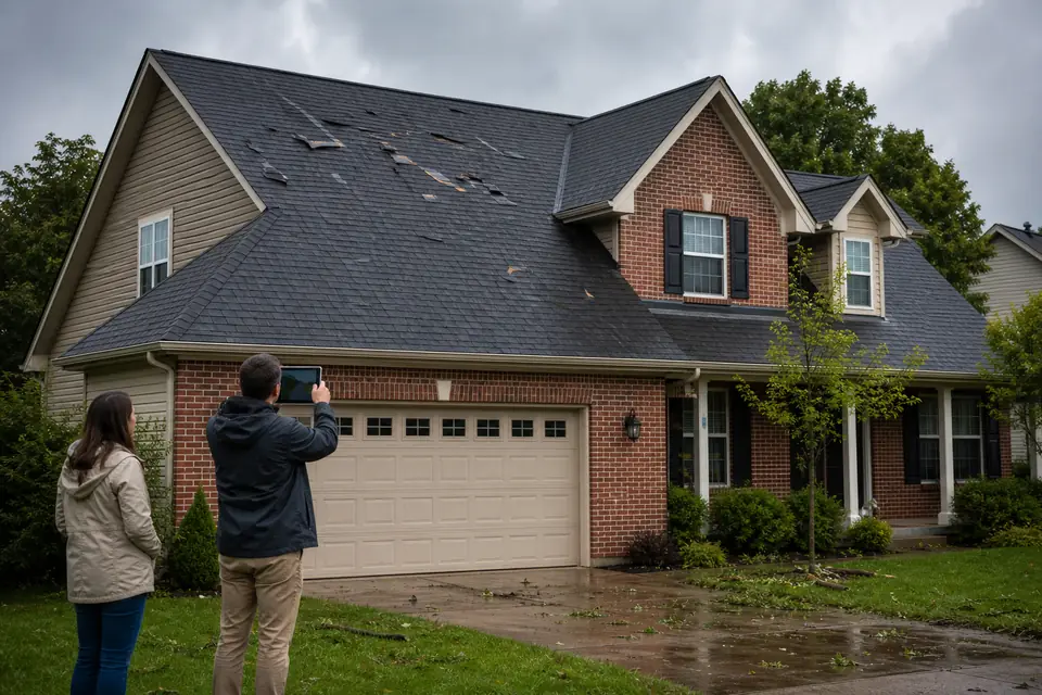 Roofing inspector reviewing a Lexington home after a storm